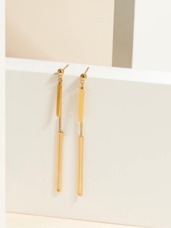 Jewelry - 14k Gold Plated Bar Chain Drop Earrings